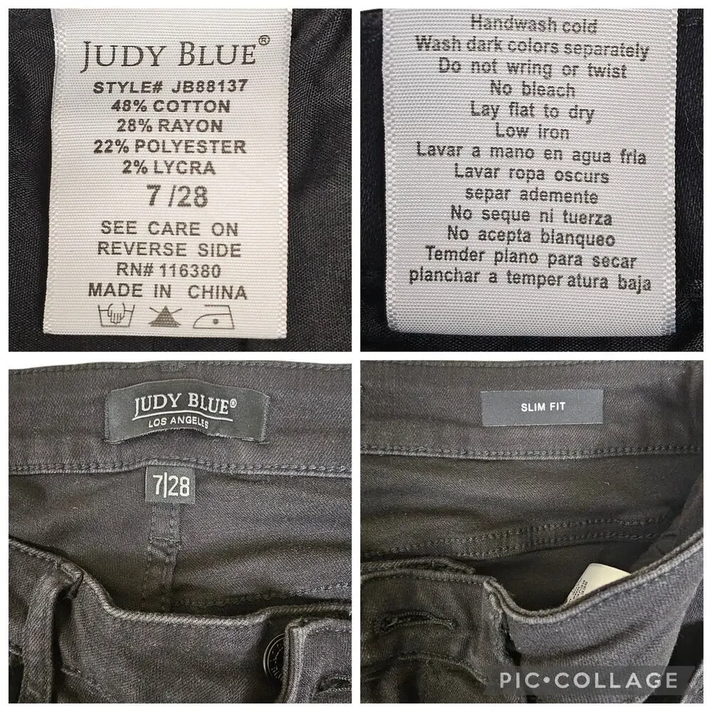 Judy Blue Women's Size 7/28 Black Mid-Rise Destroyed Slim Fit Jeans JB88137